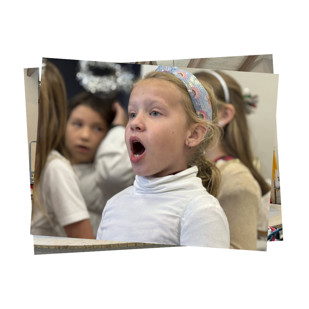 Young girl sings in choir performance