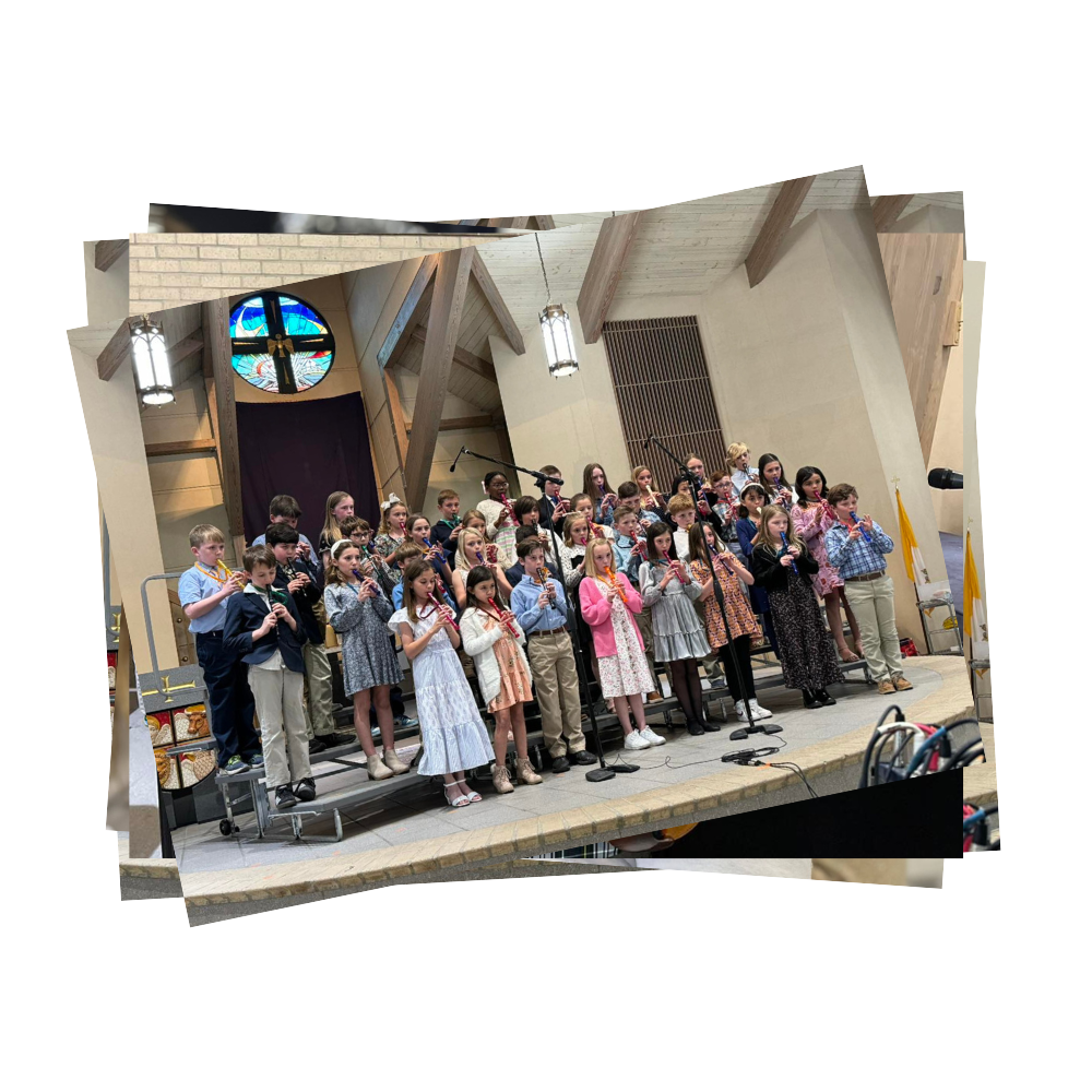 Choir students performing in a concert on their kazoos