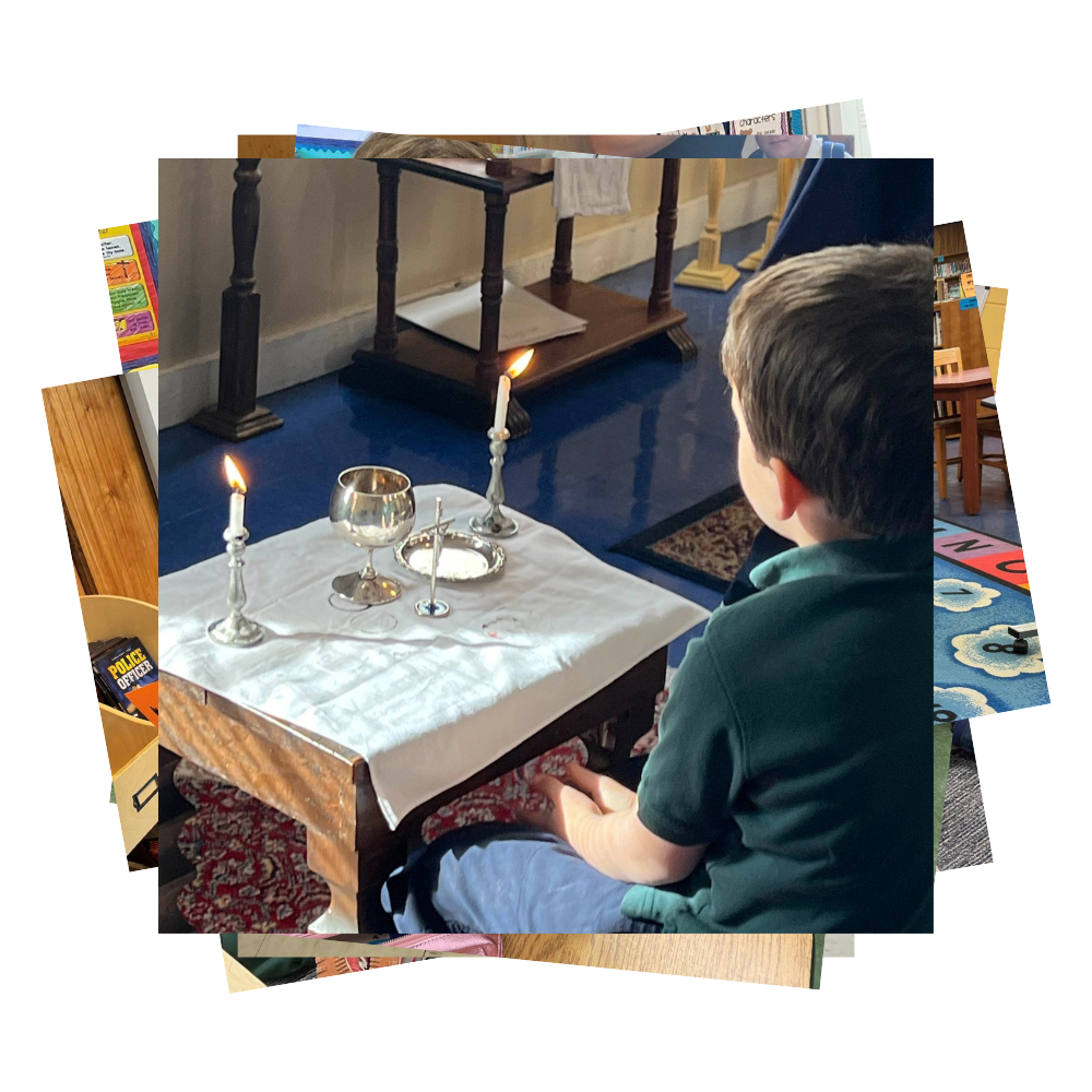 Student sits at play altar