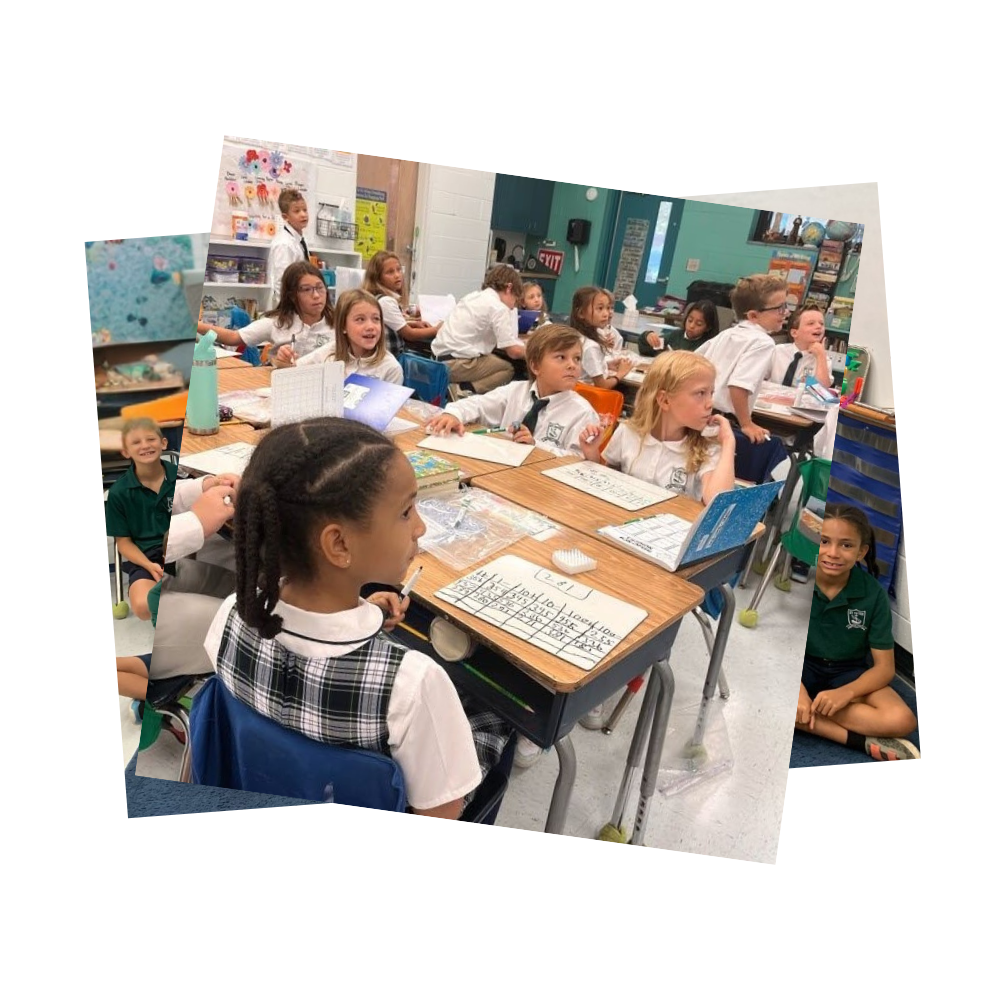 Students sitting at desks with math dry erase boards in front of them
