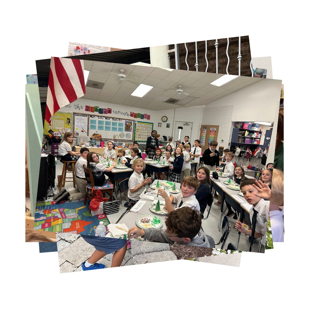 Students in classroom with decorated candy trees
