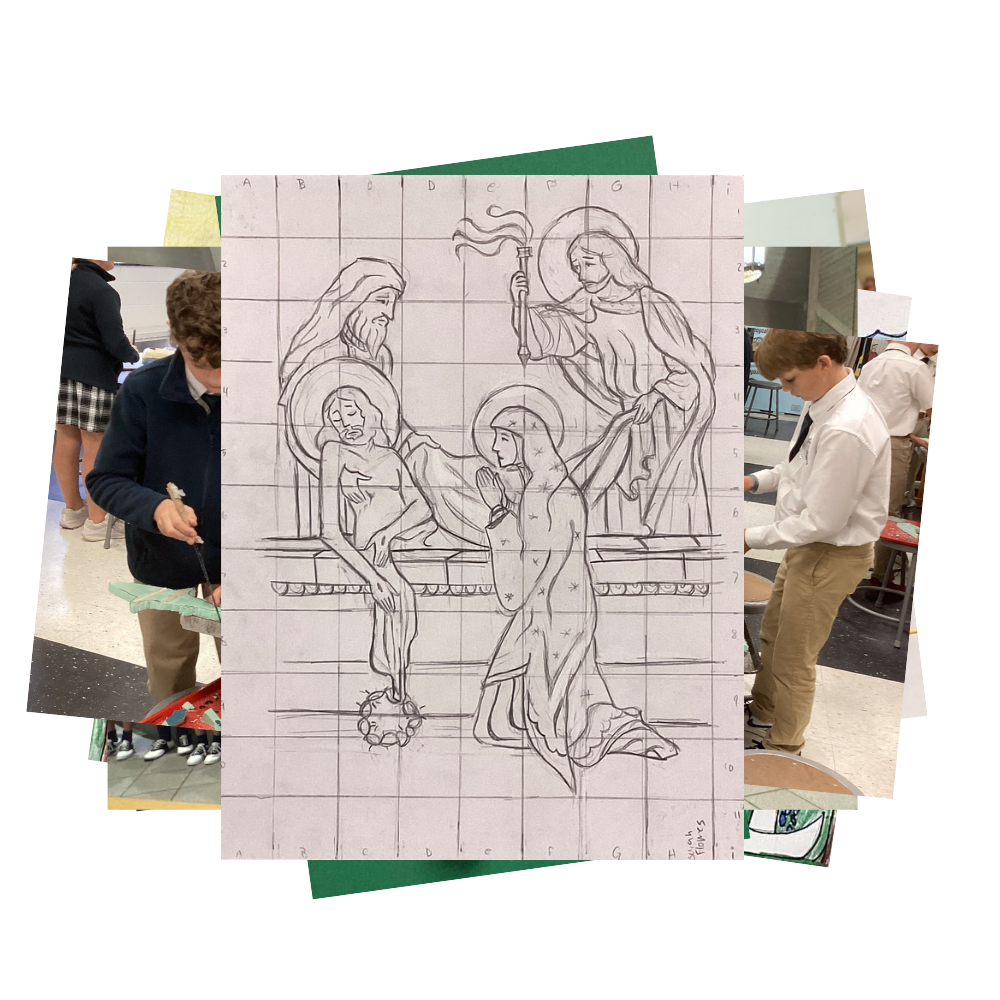 Pencil sketch of Jesus being laid to rest in the tomb