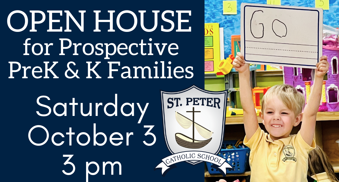 open house for prospective prek and kindergarten families, boy holding sign that says "go"