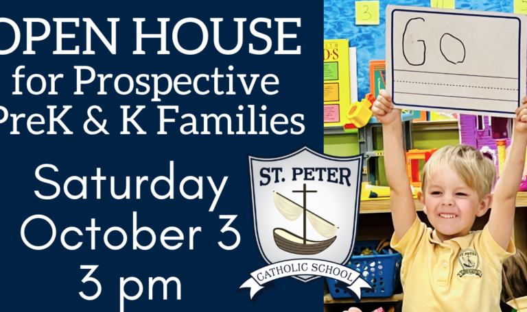 open house for prospective prek and kindergarten families, boy holding sign that says "go"