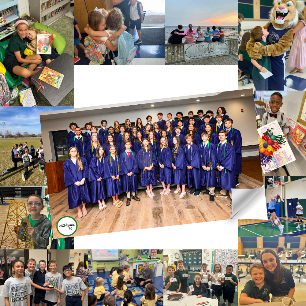 Collage of student life photos with the Graduation Class of 2025 in the auditorium