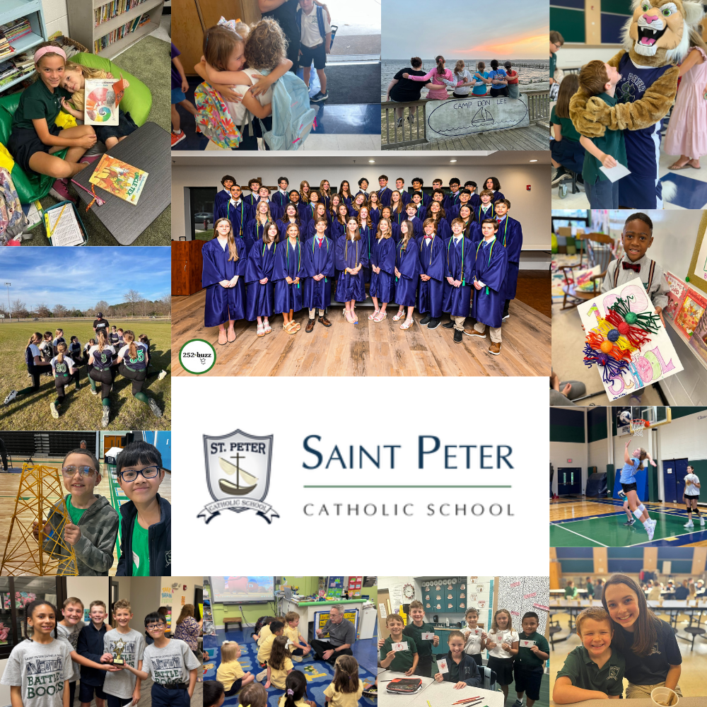Collage of student life photos with homepage sidebar of the graduating class of 2025 and school logo