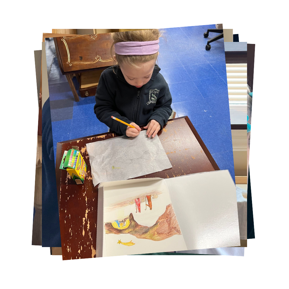 Student draws a picture during religion class