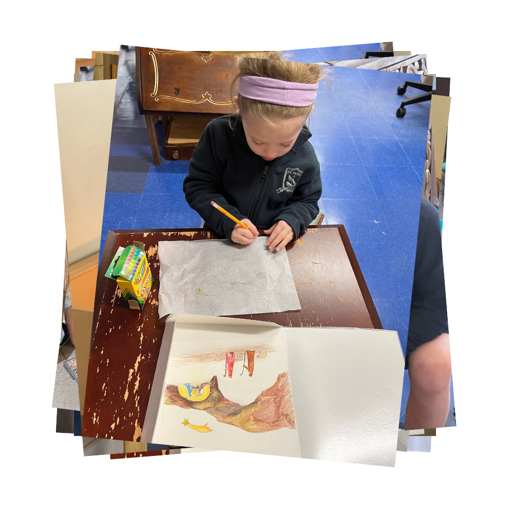 Student draws a picture during religion class