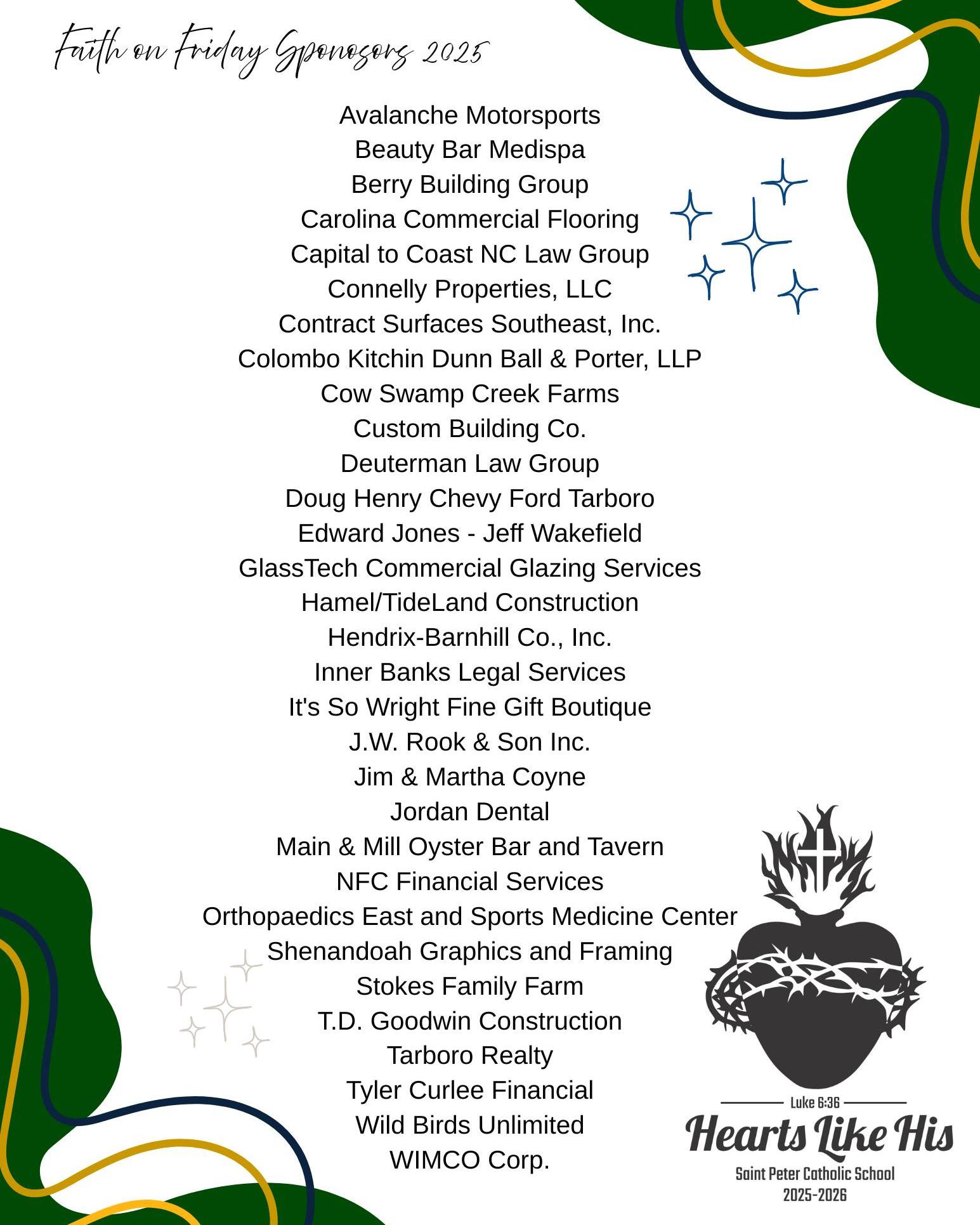 List of Faith on Friday sponsors for 2025