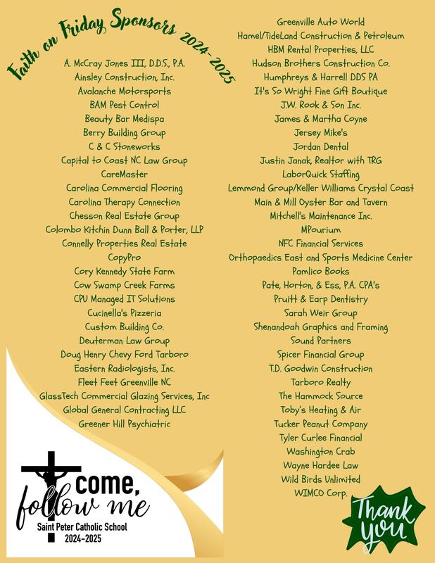List of Faith on Friday sponsors for 2024-2025