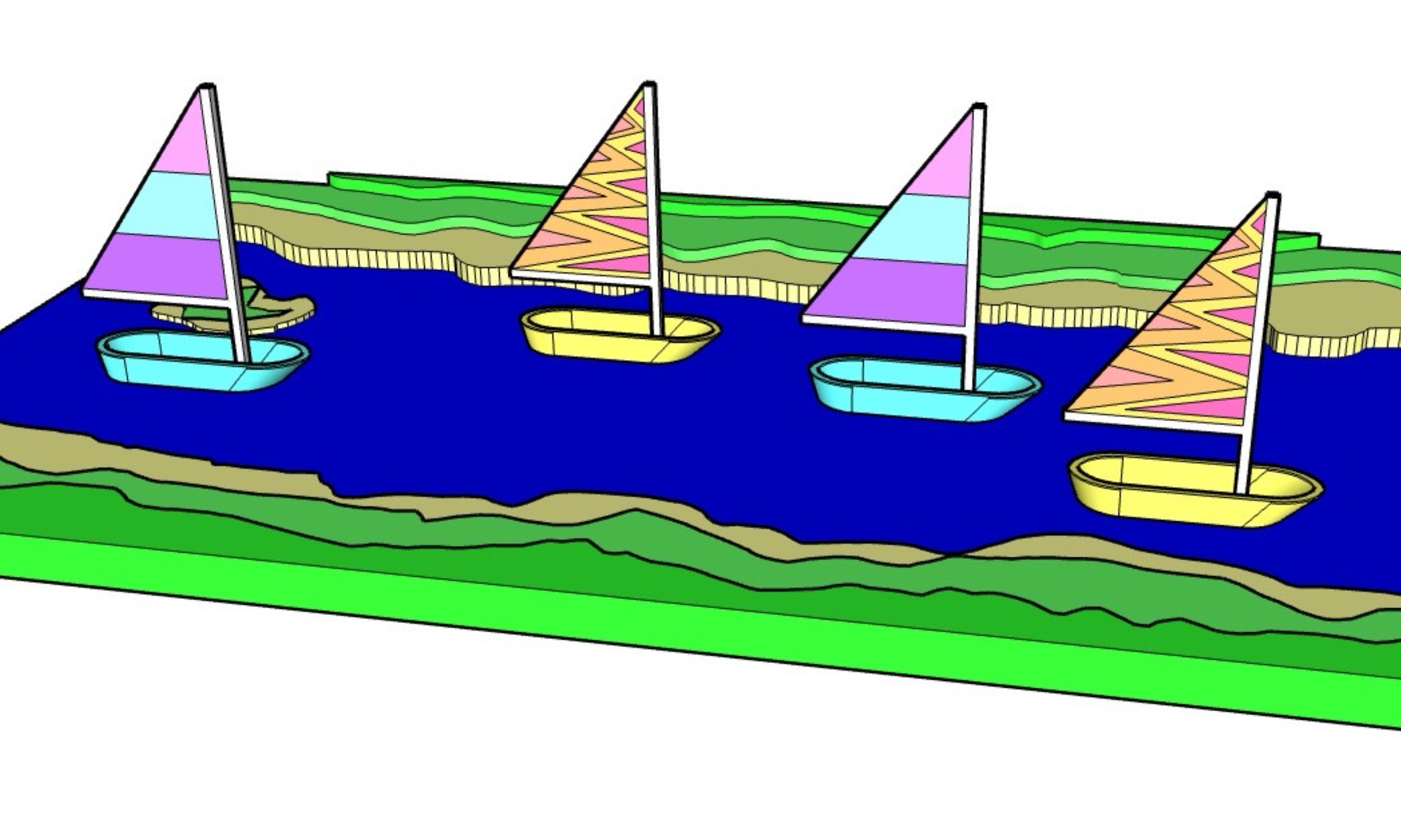 colorful sailboats designed in computer aided design